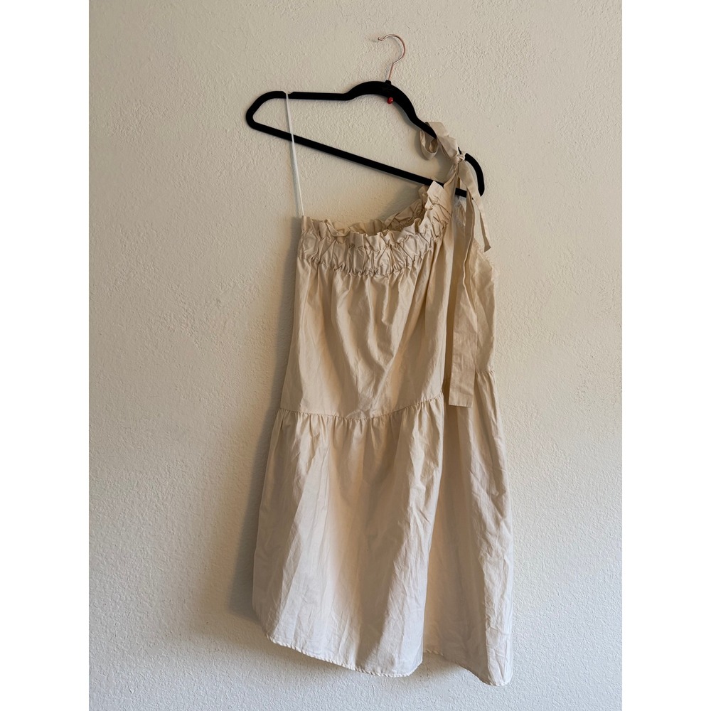 Xirena Cream One Shoulder Ruffle Tiered Cotton Dress Medium Pockets Bohemian